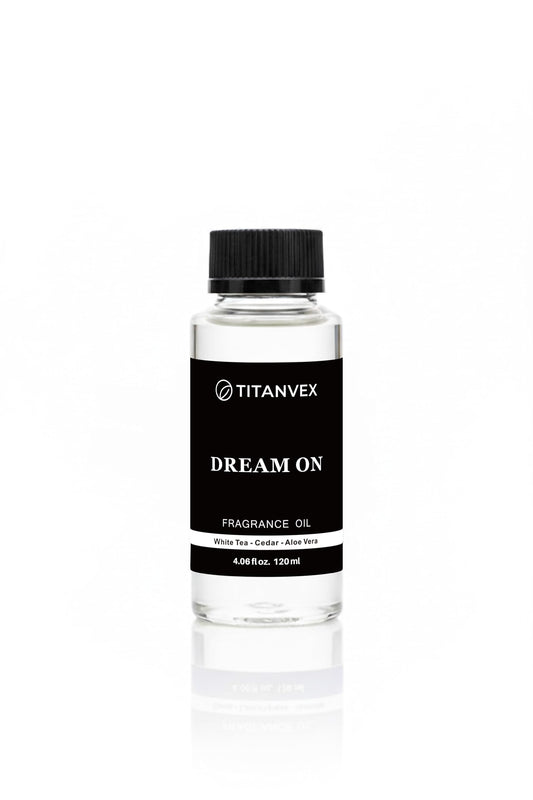 TitanVex Dream On white tea vanilla bottle shows long-lasting aroma for any room.