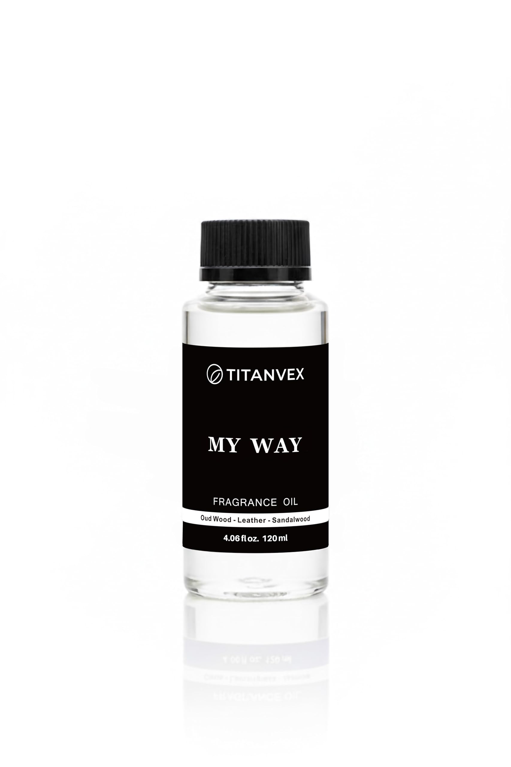 TitanVex luxury-diffuser-oil-bottle-pour shows sandalwood cedar iris aroma for calming home ambiance.
