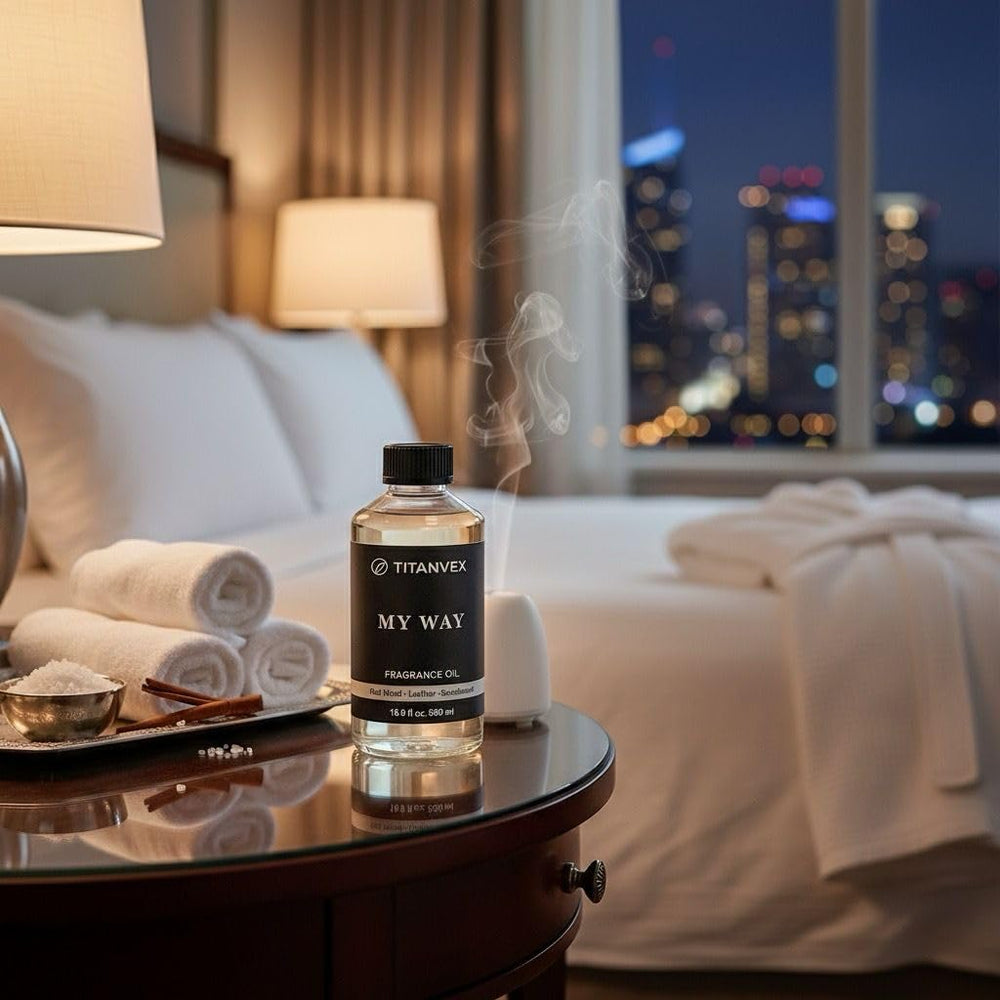 TitanVex sandalwood-cedar-iris blend for calm home fragrance