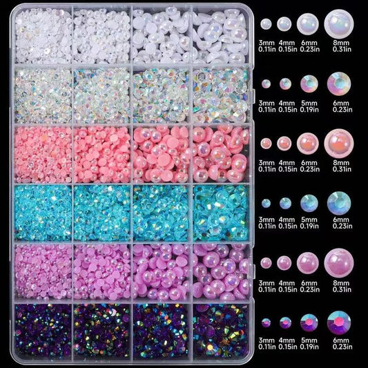 Tiwnefua 24Grid resin rhinestones in mixed sizes for versatile nail art designs.