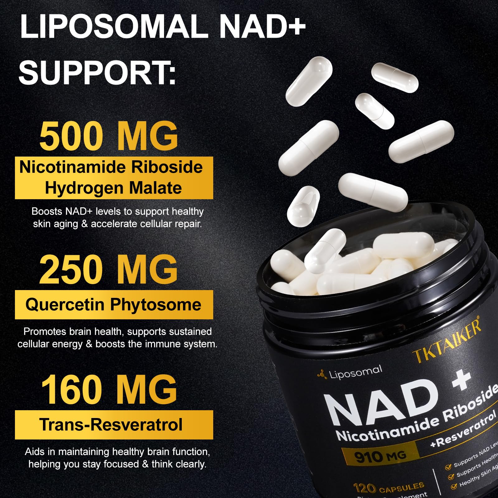Graphic of Nicotinamide Riboside, Resveratrol and Quercetin