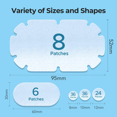 Layout of five patch sizes showing versatile acne coverage options.