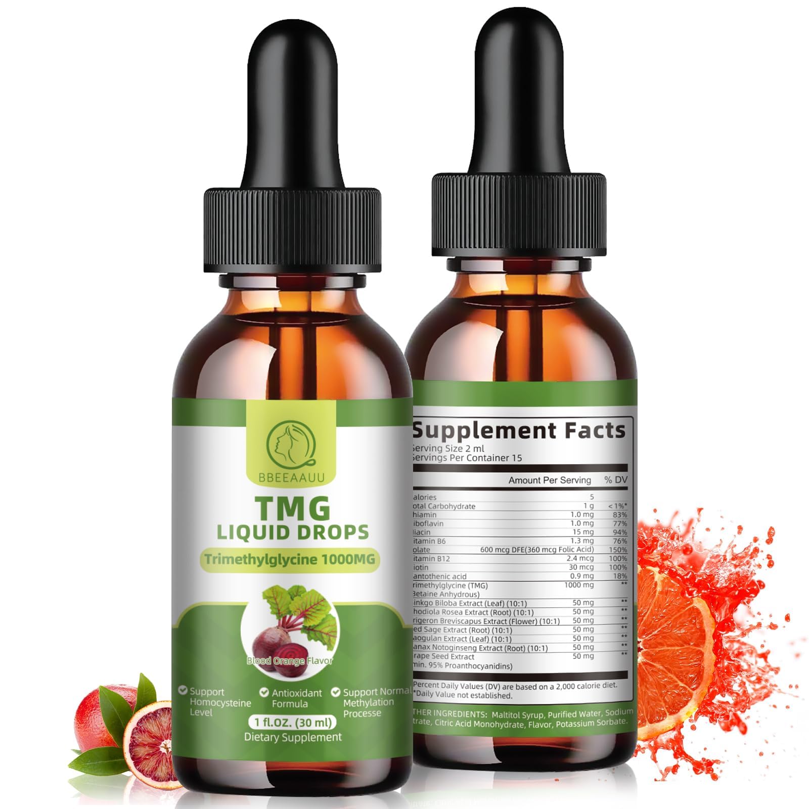 Blood orange flavor imagery and citrus theme associated with the product