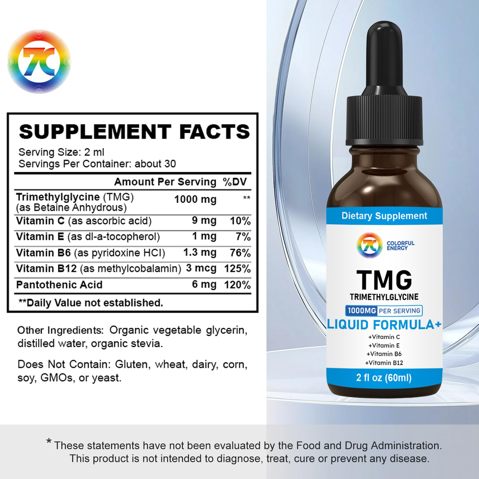 Dropper showing a 1 ml dose of TMG liquid drops