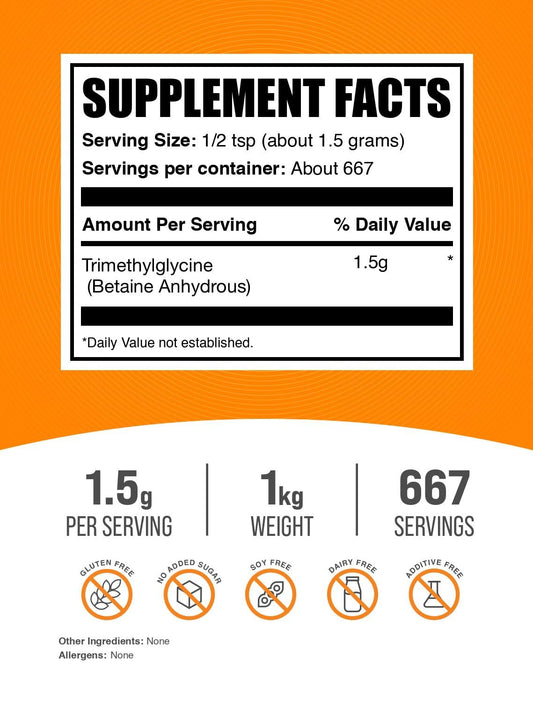 Unflavored gluten free TMG powder in 1 kg bag