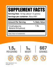 Unflavored gluten free TMG powder in 1 kg bag