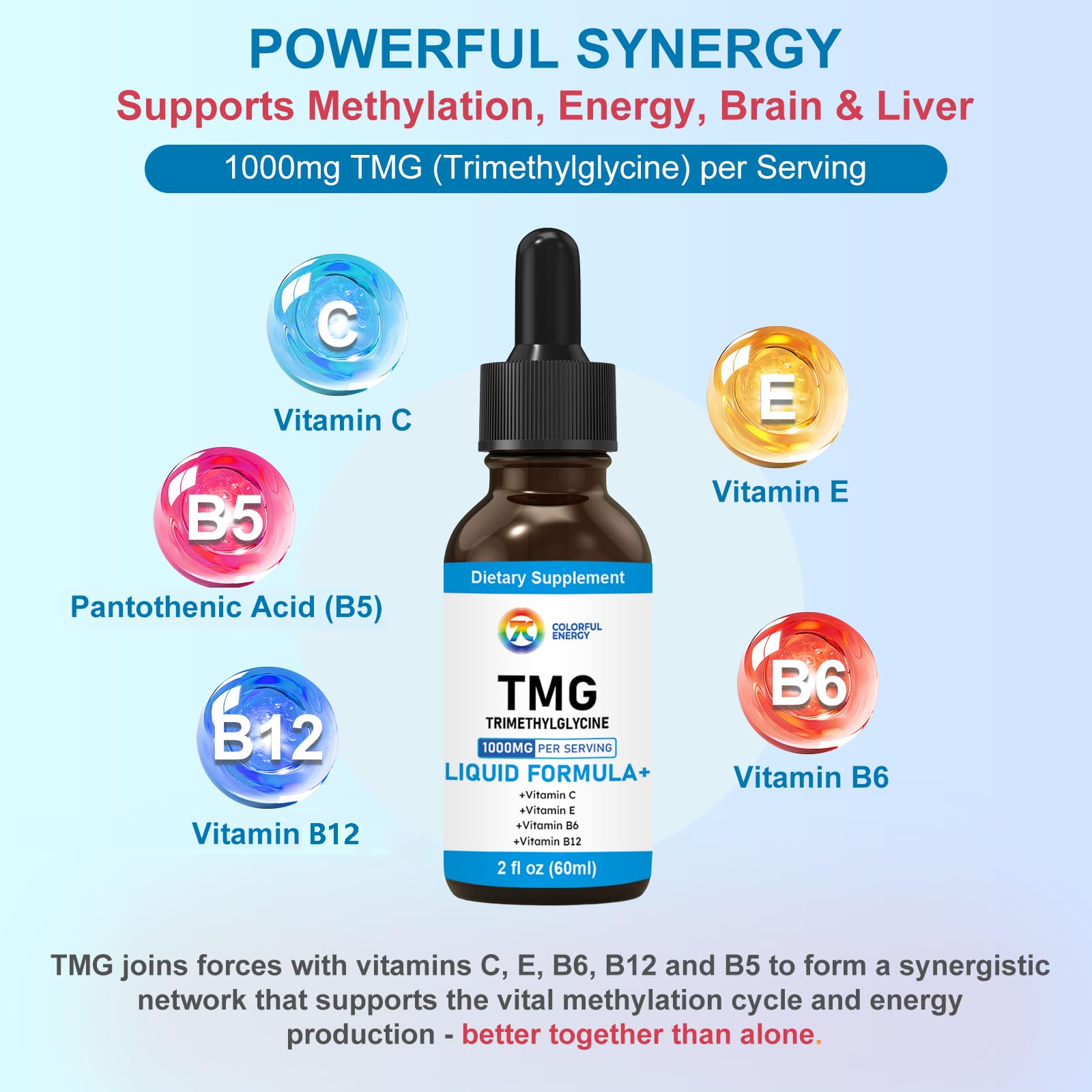 TMG with vitamins C, E, B6 and B12 illustration