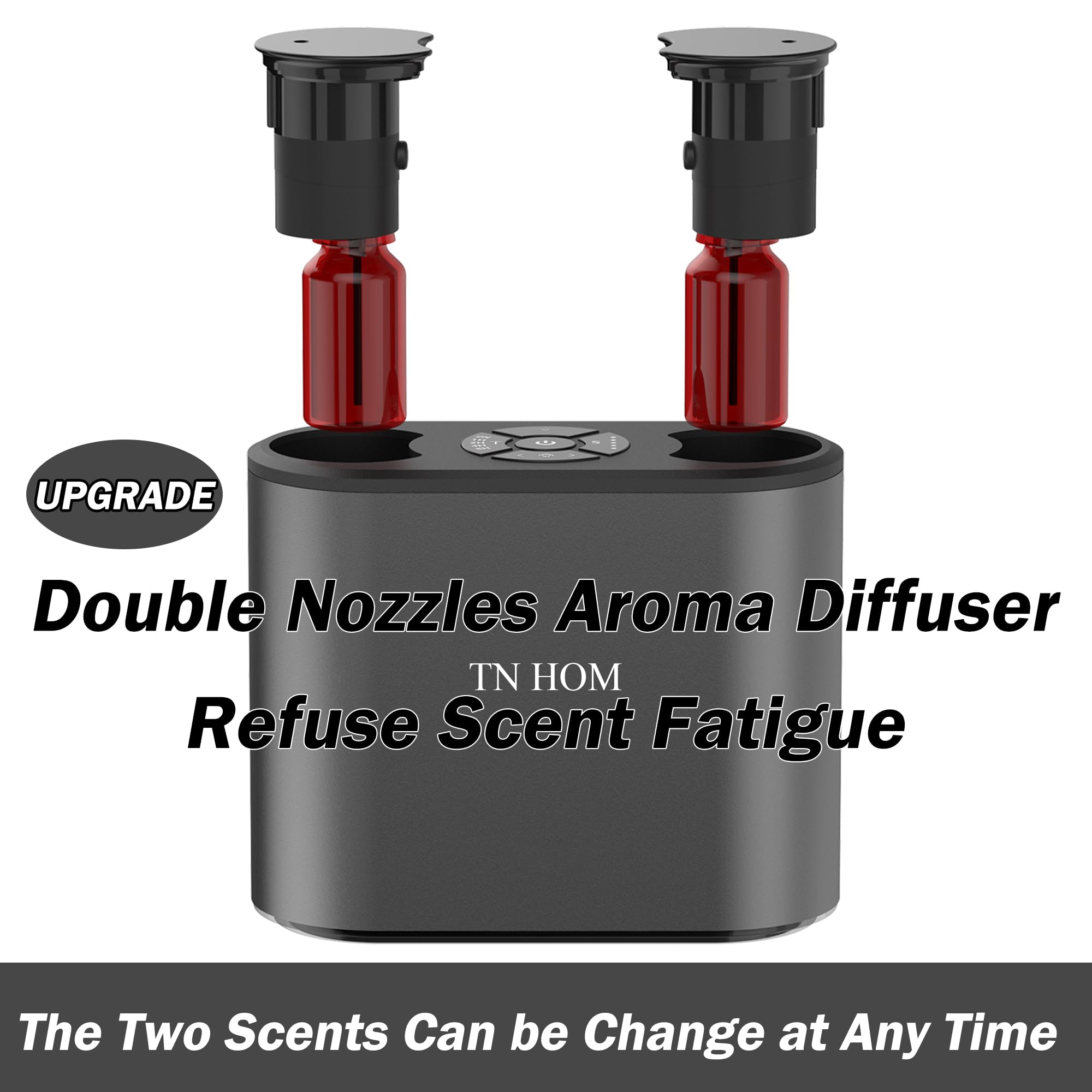 TN HOM dual nozzles diffuser with two bottles enables easy scent switching.