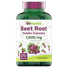 TNVitamins Beet Root Capsules bottle showing 1,500 mg per capsule (270 capsules).