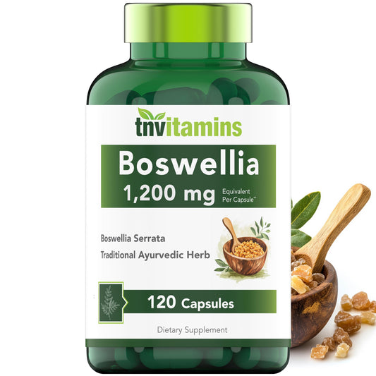 Front view of tnvitamins Boswellia Serrata 1200 mg capsules bottle