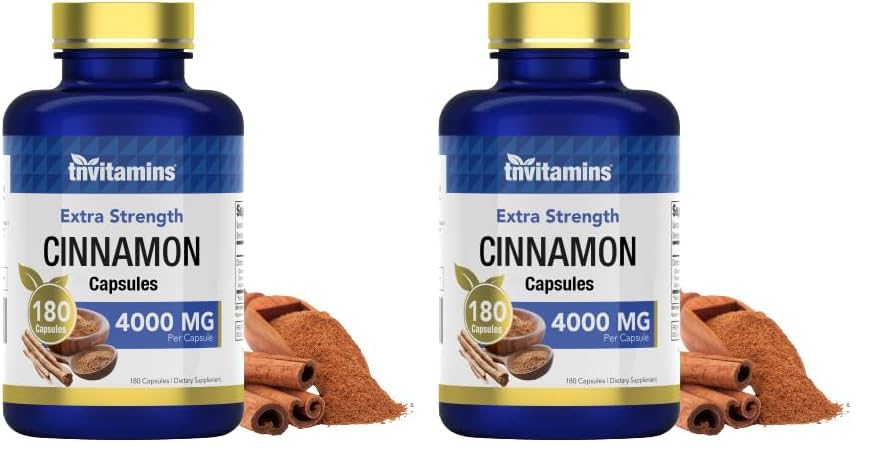 TNVitamins Cinnamon Capsules 4000 mg per capsule – 180 capsules per bottle (Pack of 2)