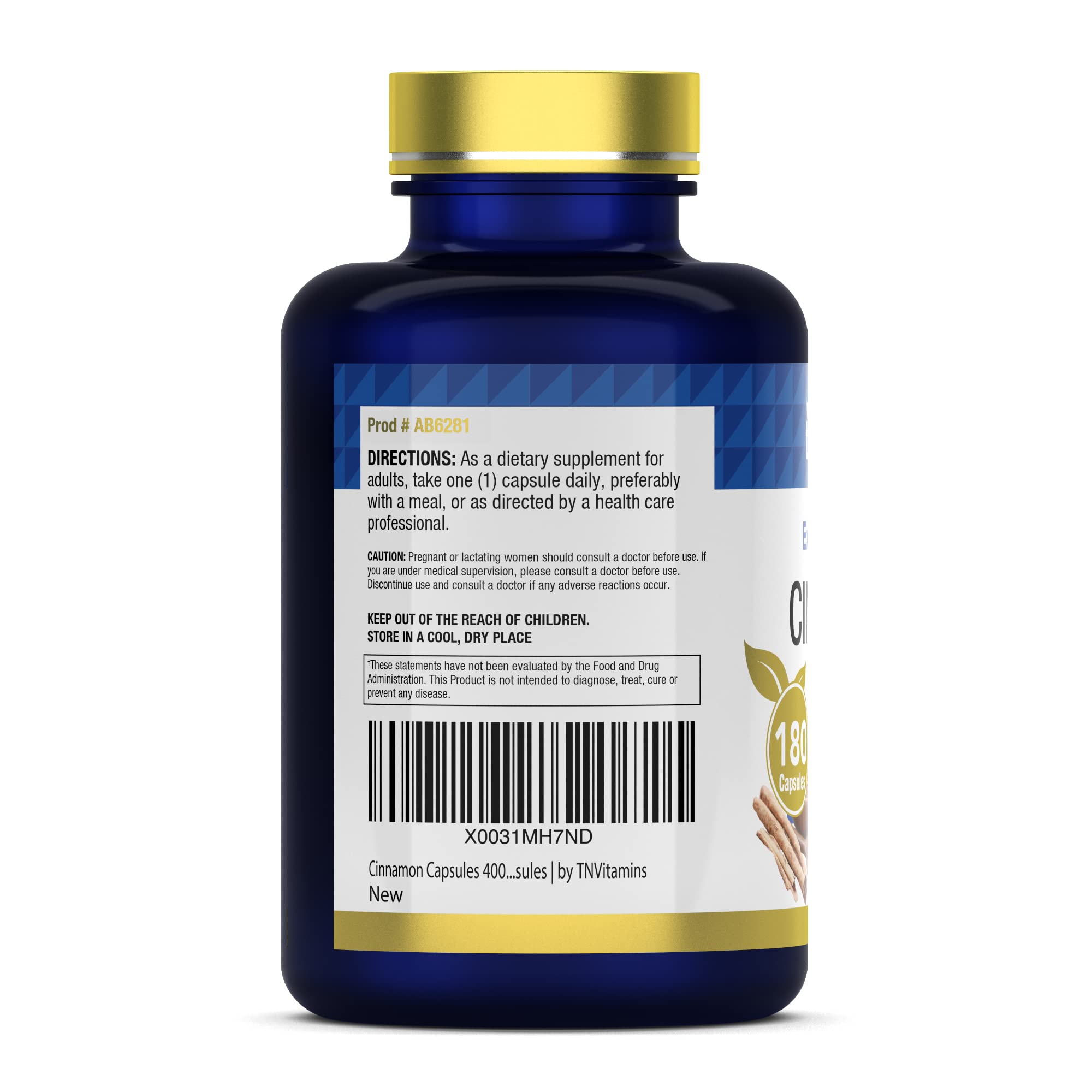 Ingredients and allergen-free statement for TNVitamins Cinnamon Capsules