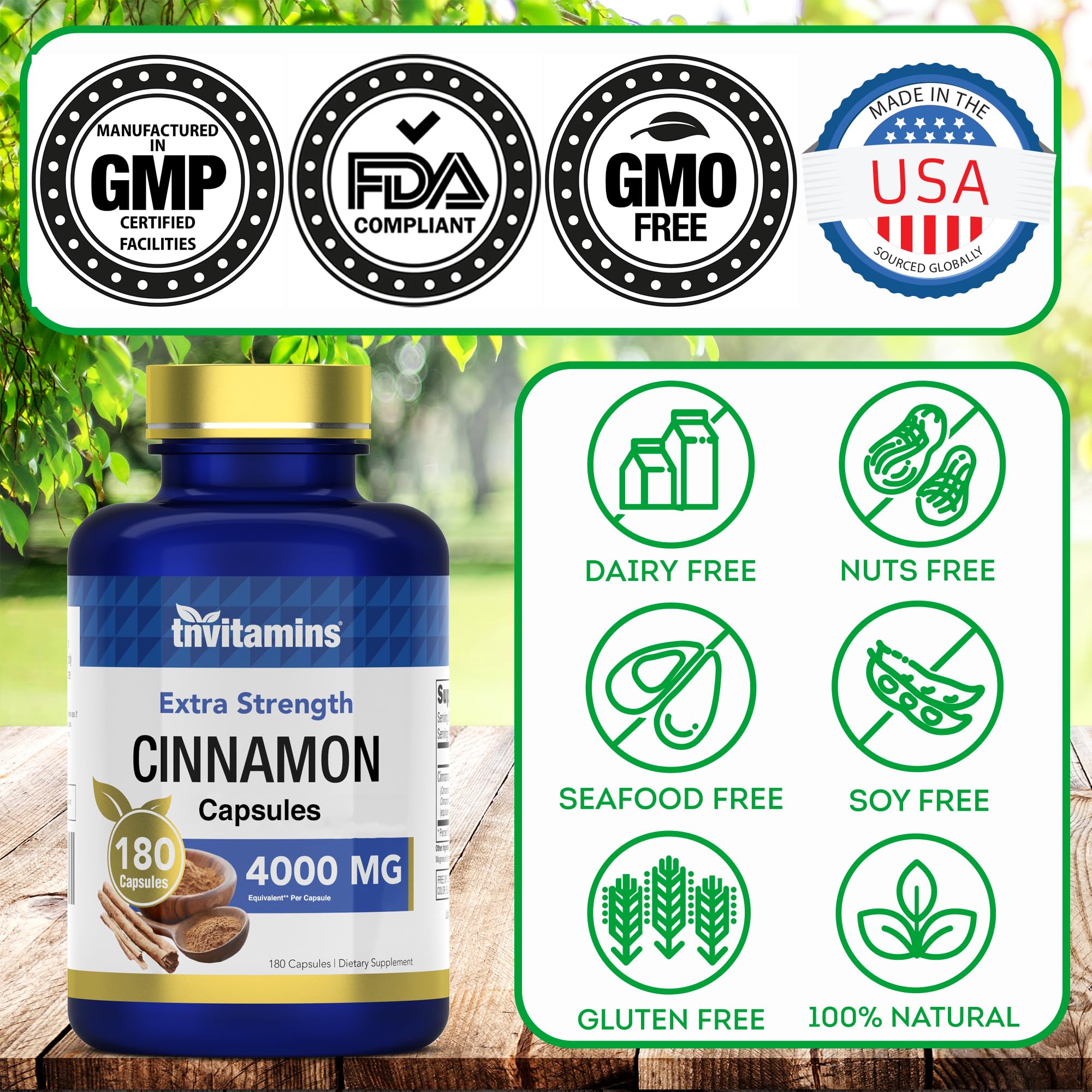 Non-GMO, gluten-free cinnamon capsules