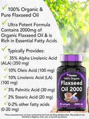 Close-up label highlighting Non-GMO and organic flaxseed oil