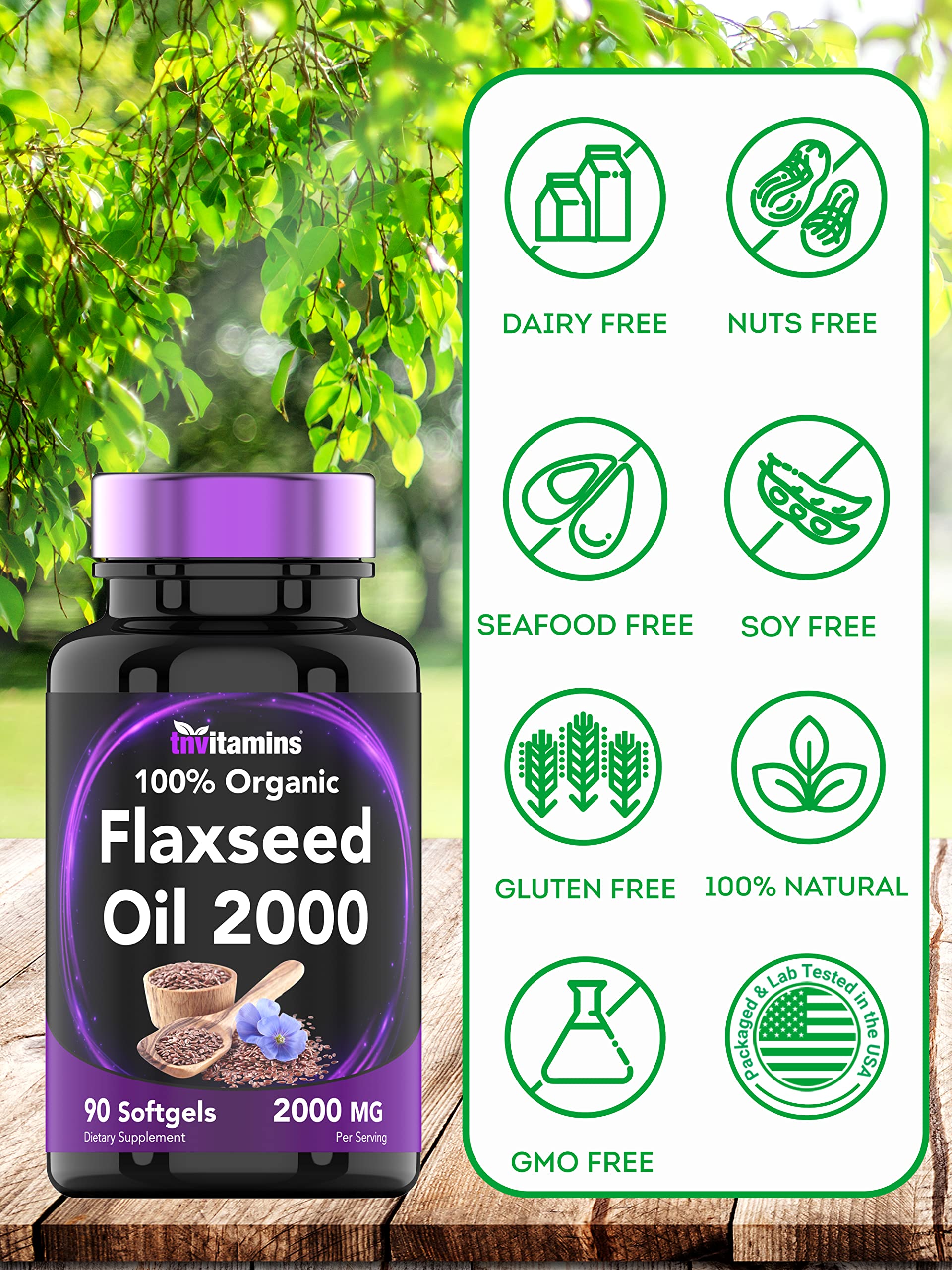 Supplement facts panel and ingredients for flaxseed oil softgels