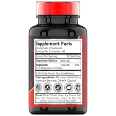TNVitamins Magnesium Citrate 800mg bottle - back label