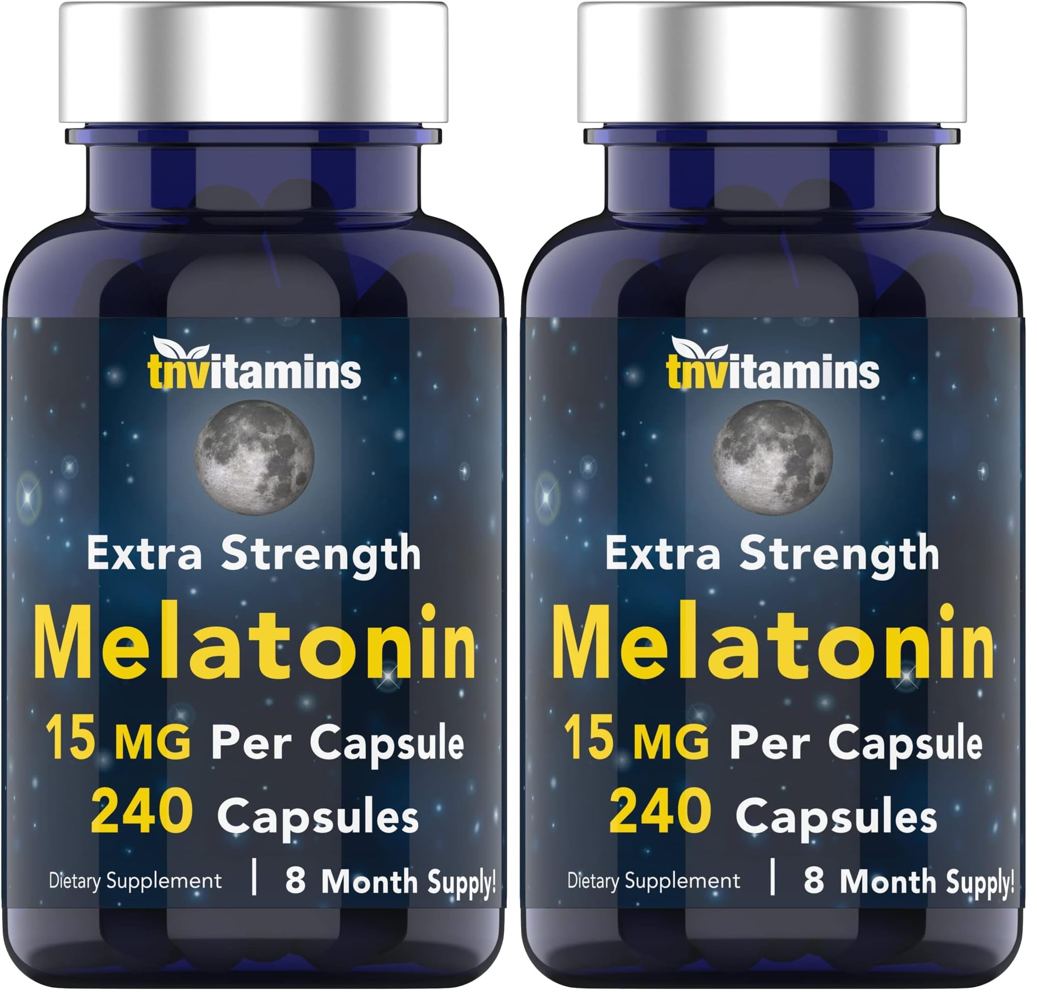 tnvitamins Melatonin 15 mg capsule bottle for sleep support.