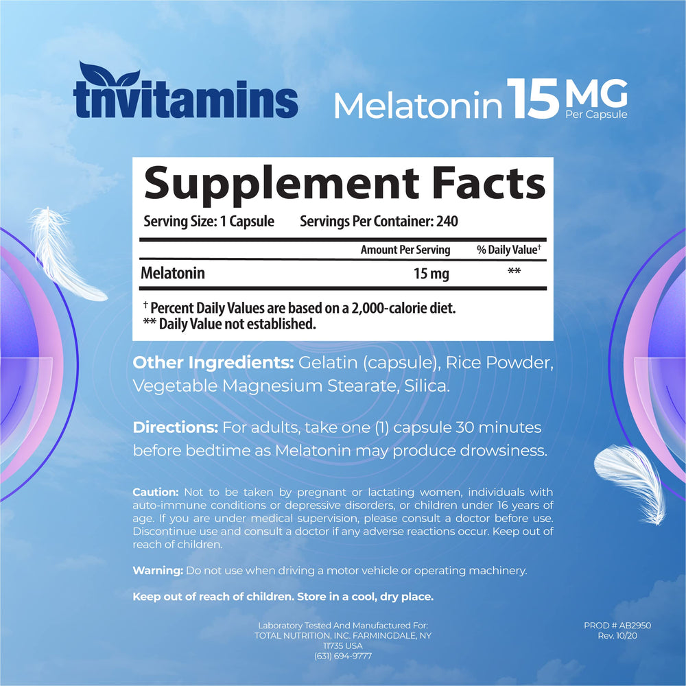 tnvitamins Melatonin 240 capsules pack provides long-lasting sleep aid.