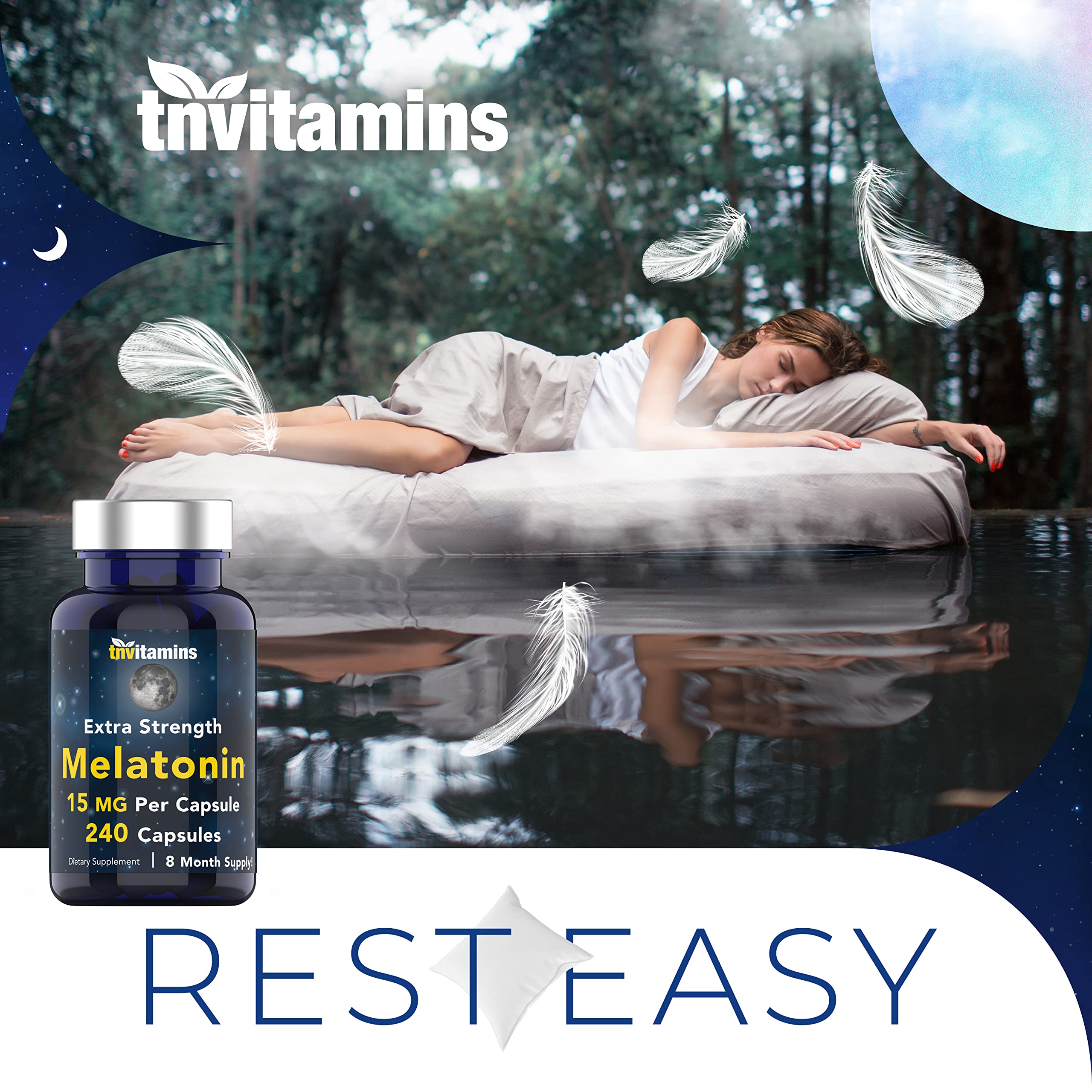 tnvitamins Melatonin capsule pouring demonstrates convenient nightly intake.