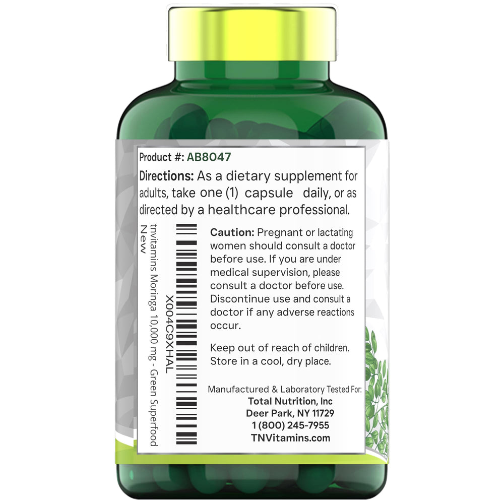 Lifestyle image showing TNVitamins Moringa Capsules packaging in use
