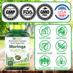 Close-up of ingredients label for TNVitamins Moringa Capsules