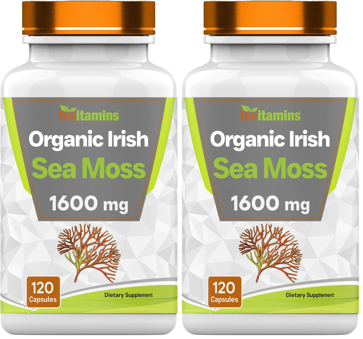 TNVitamins Organic Irish Sea Moss 1600mg per serving, 120 capsules, Pack 2