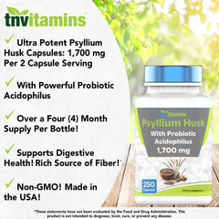 Ingredients highlight Psyllium Husk Fiber and Probiotic Acidophilus