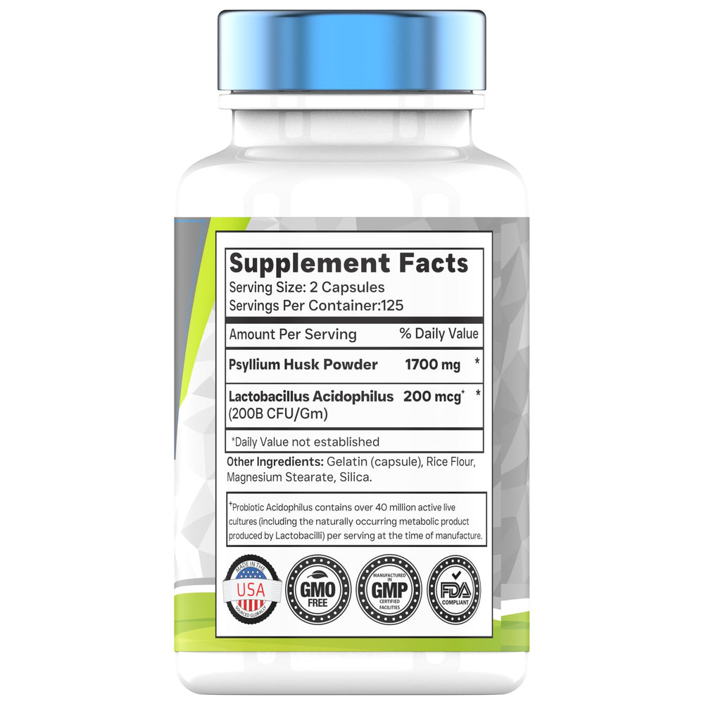 Product packaging with 1700 mg per capsule and 250 capsules per bottle