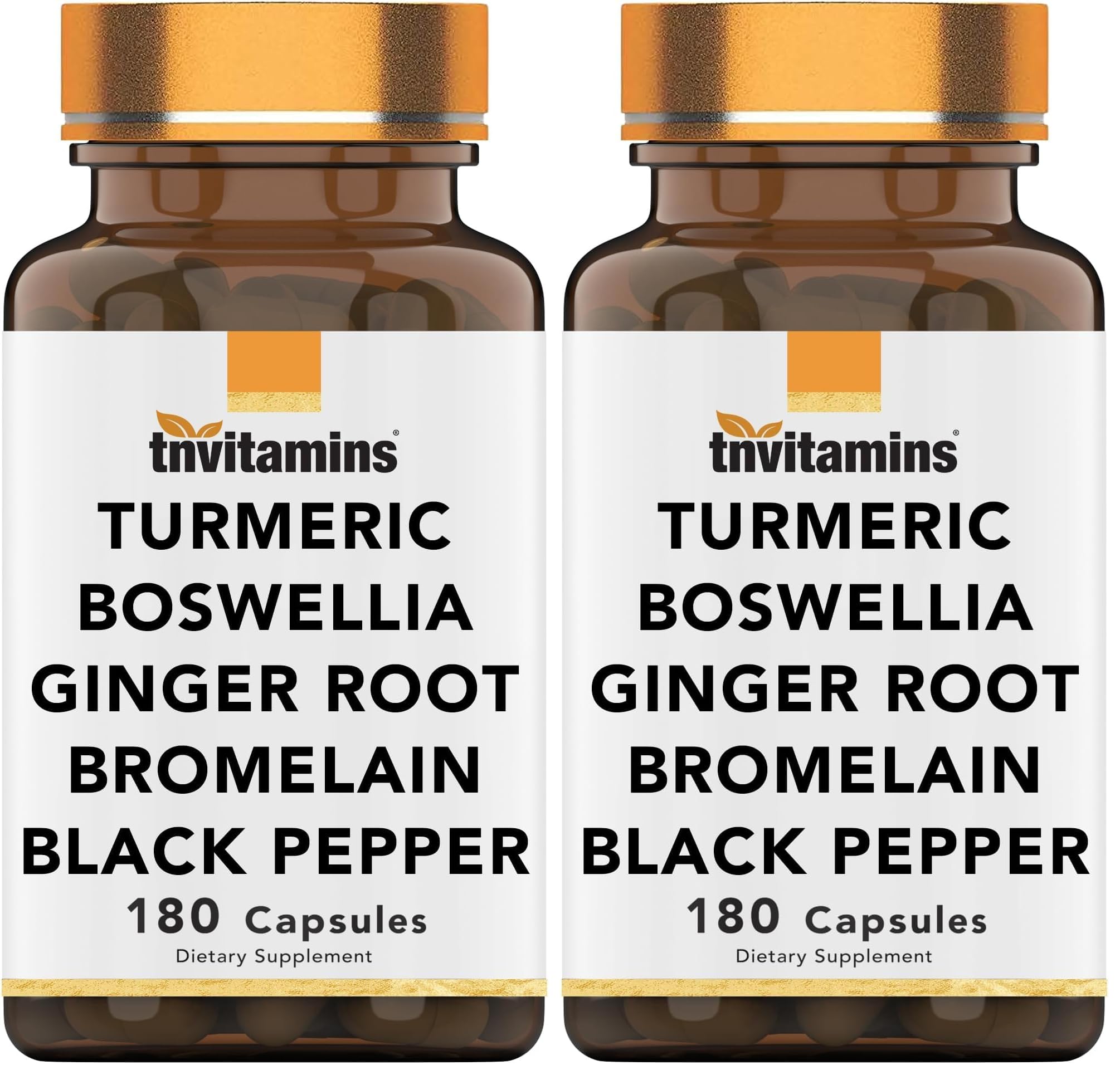 tnvitamins Joint-Ease Turmeric & Boswellia Complex bottle 180 capsules – USA-made, pack of 2