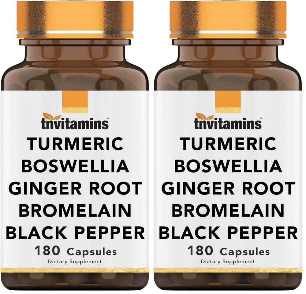 tnvitamins Joint-Ease Turmeric & Boswellia Complex bottle 180 capsules – USA-made, pack of 2