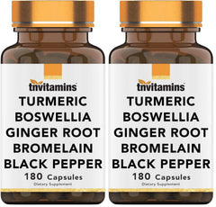 tnvitamins Joint-Ease Turmeric & Boswellia Complex bottle 180 capsules – USA-made, pack of 2