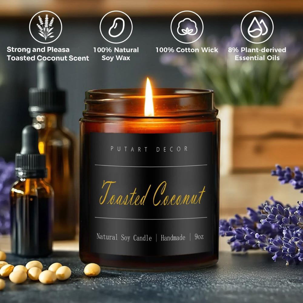 Close-up of toasted coconut candle with natural soy wax