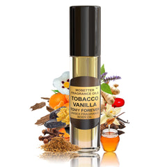 Front view of packaging for tobacco vanilla unisex body oil