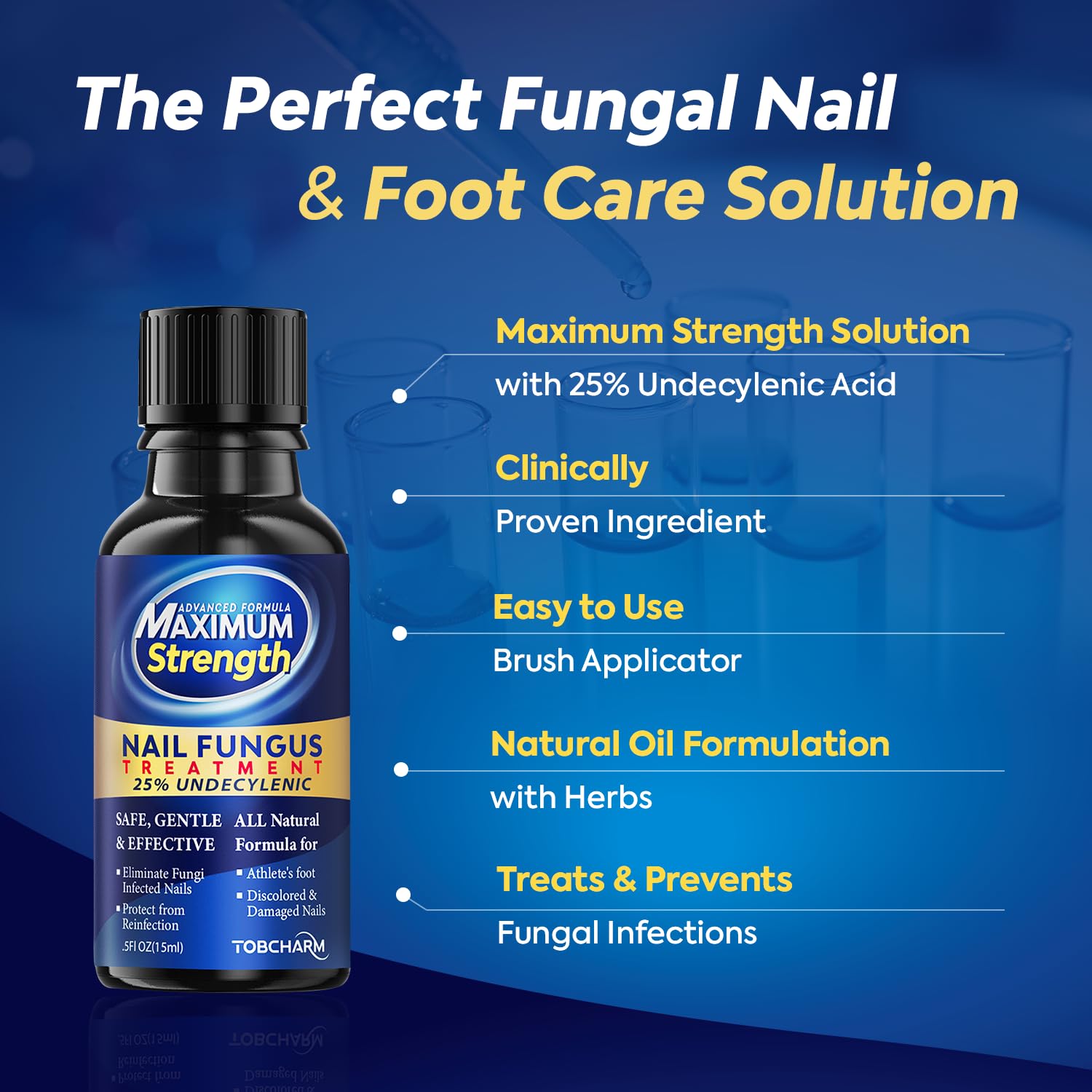 Tobcharm seven-oil blend close-up supports healthy nail care.