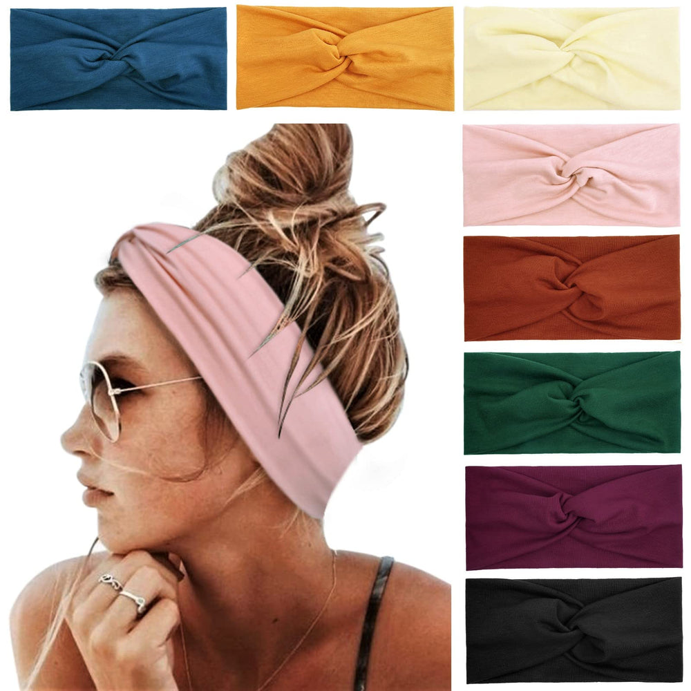 Tobeffect non-slip turban headband with bow keeps hair in place during workouts.