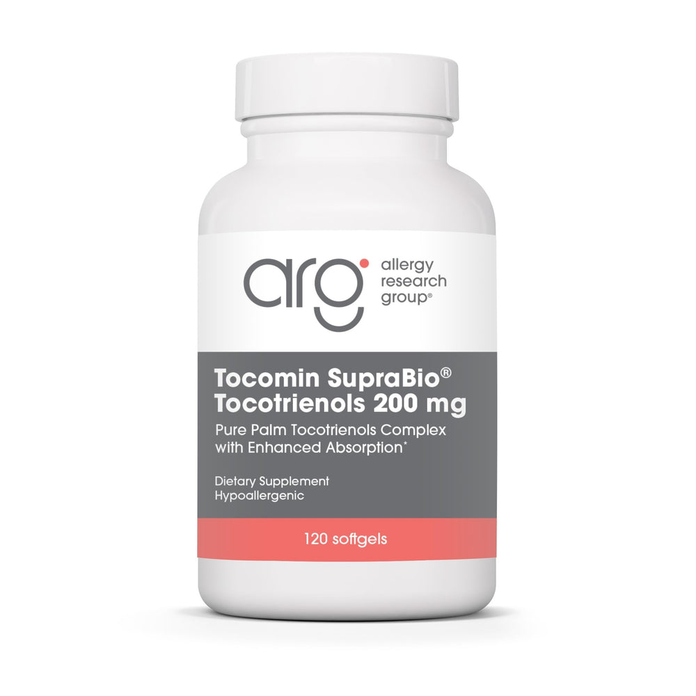 Front view of the Allergy Research Group Tocomin SupraBio Tocotrienols bottle (120 count)