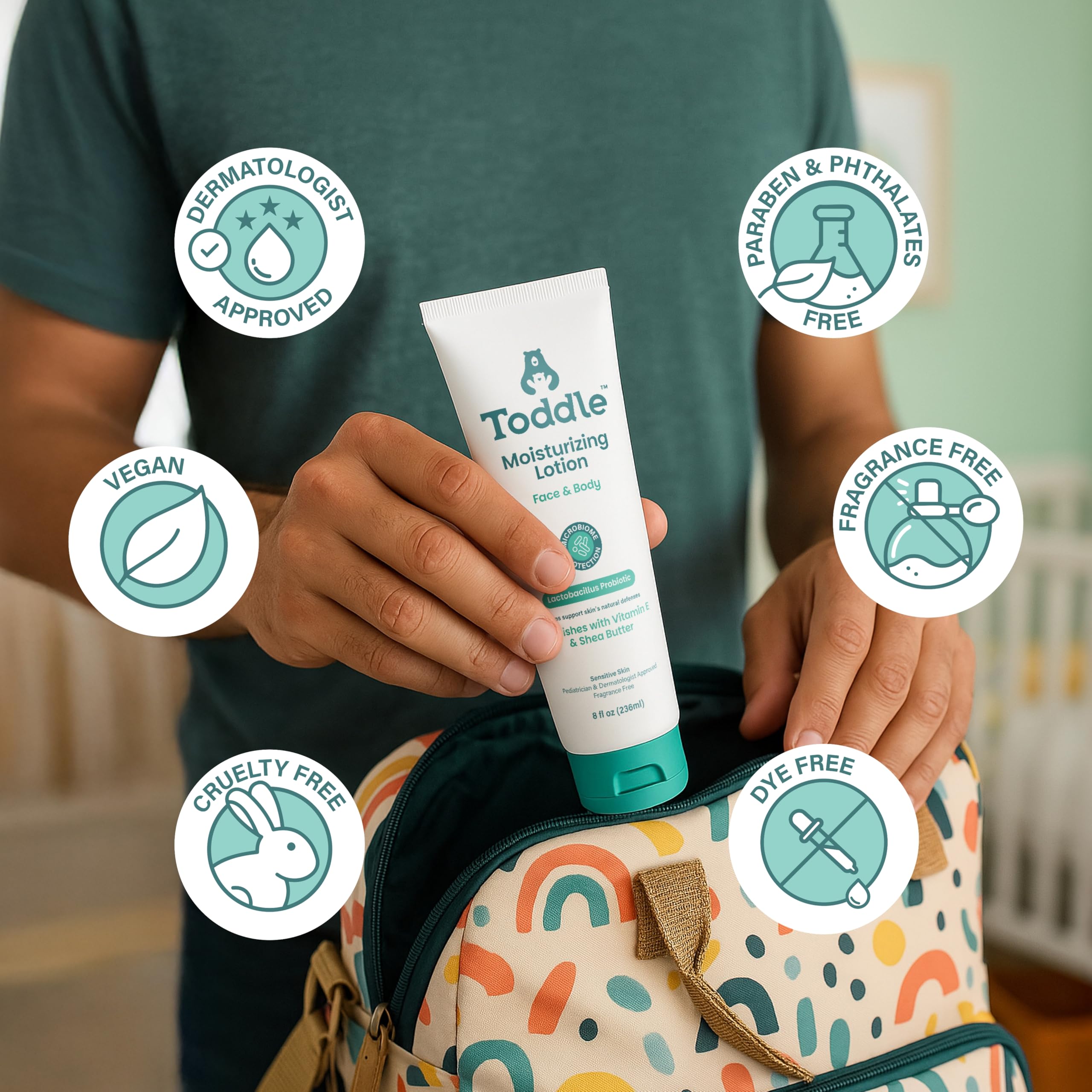 Toddle probiotic moisturizing lotion eczema care use demonstrates gentle daily care