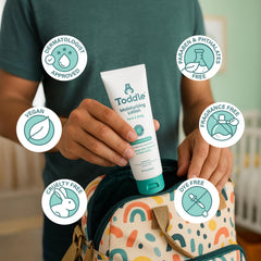 Toddle probiotic moisturizing lotion eczema care use demonstrates gentle daily care