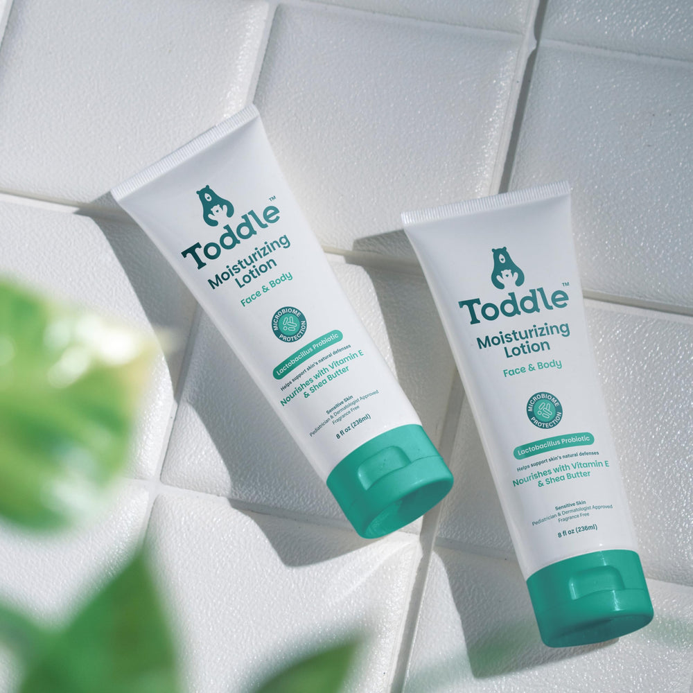 Toddle probiotic moisturizing lotion travel size tube ready for on the go skincare