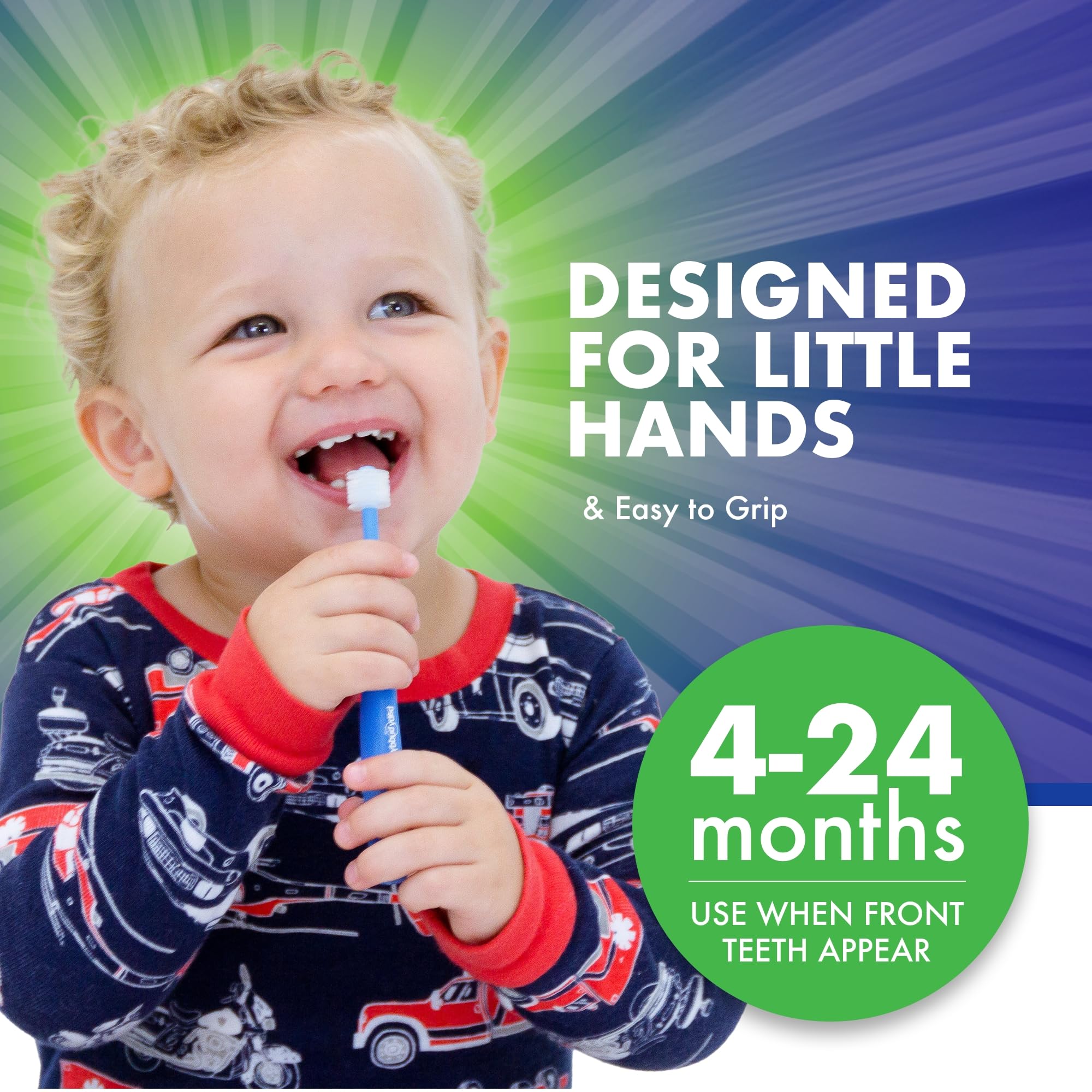Toddler brushing with parental assistance featuring mint green toothbrush
