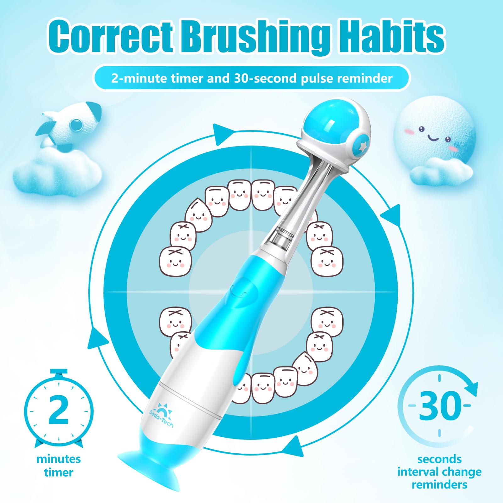 IPX7 waterproof toddler electric toothbrush with handle and cover