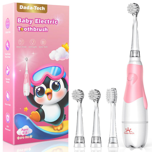 Pink toddler electric toothbrush with penguin handle