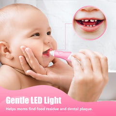 LED light indicator on pink toddler toothbrush