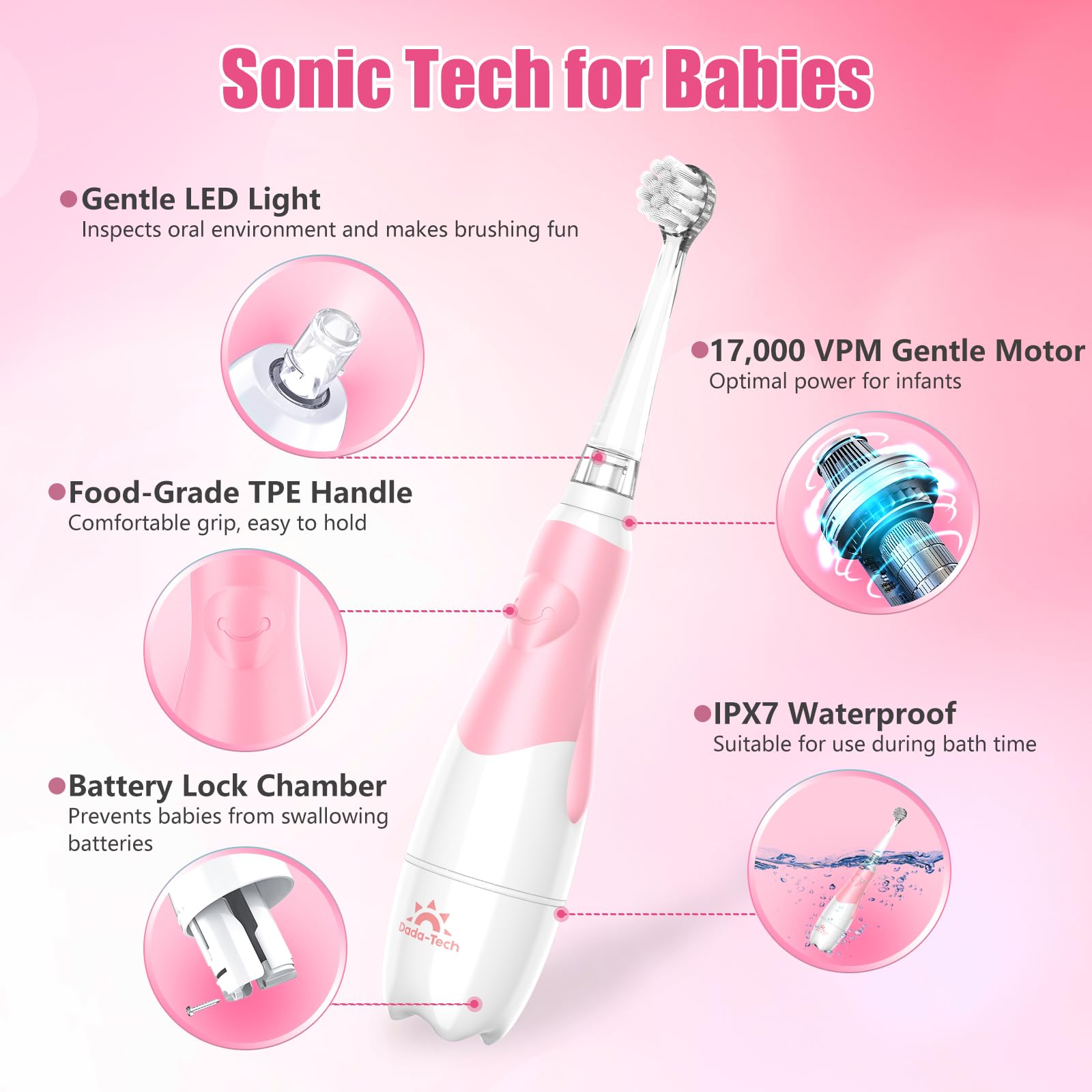 2-minute timer display on pink toddler toothbrush