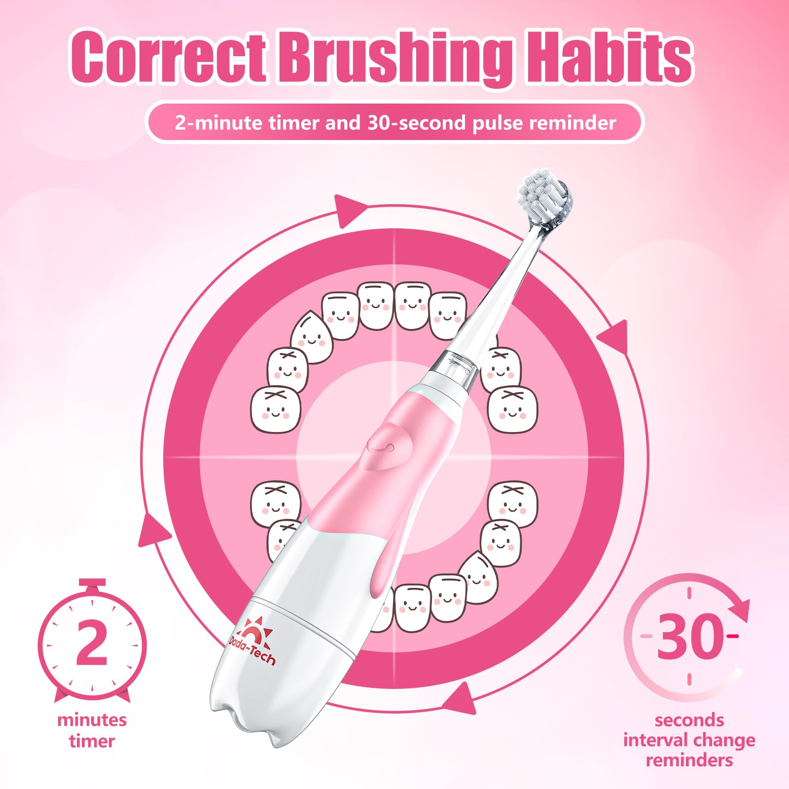 IPX7 waterproof pink toddler toothbrush with case