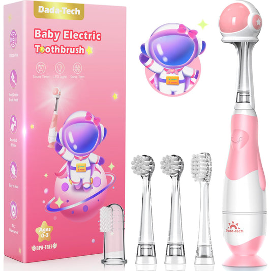 Toddler electric toothbrush with pink astronaut cover