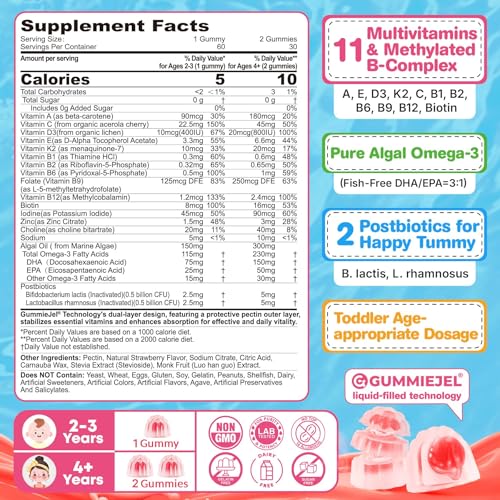 Close-up of sugar-free toddler multivitamin gummies