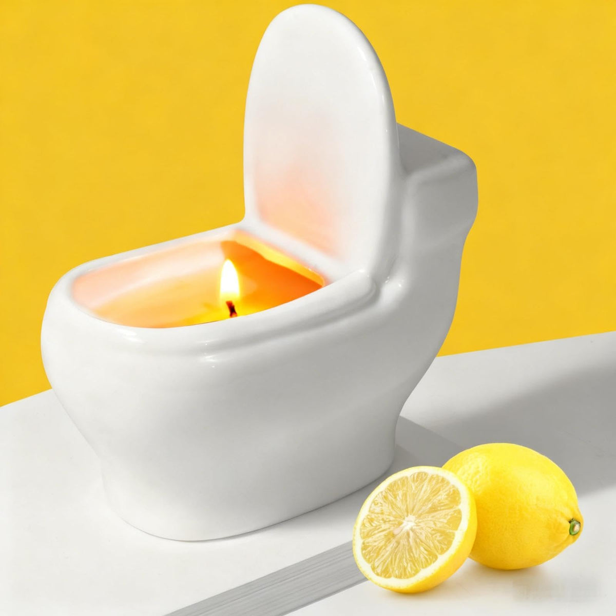 Toilet-shaped scented candle front view