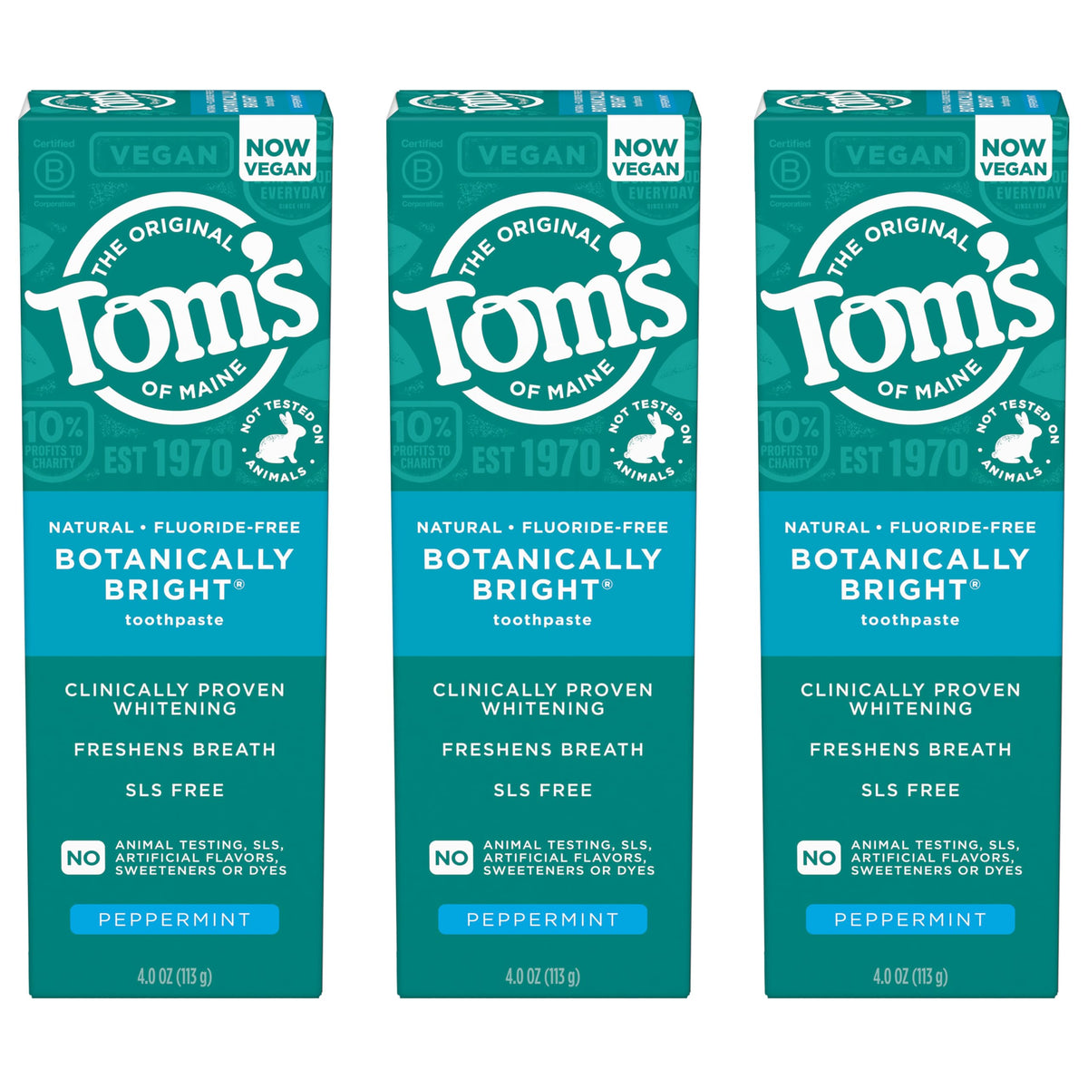 Front view of Tom’s of Maine Botanically Bright 3-pack toothpaste (4 oz each)