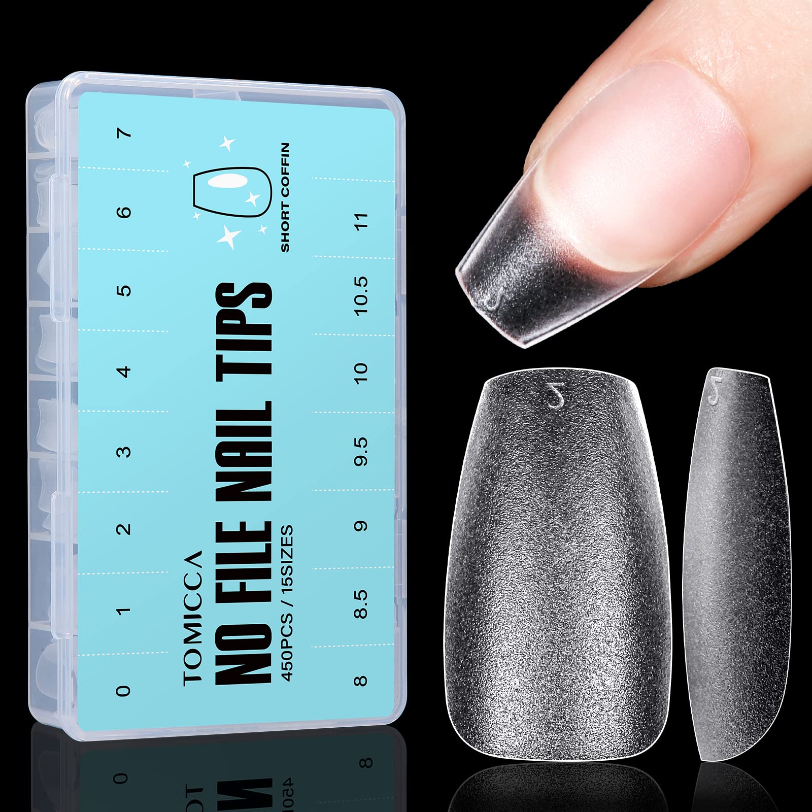 TOMICCA Short Coffin Nail Tips with 450pcs for precise fit and quick manicure.